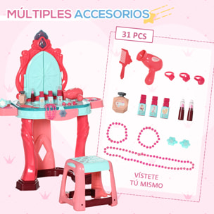 Tocador de Juguete para Niñas +3 Años con Taburete Espejo Luz Música 57x34x76 cm
