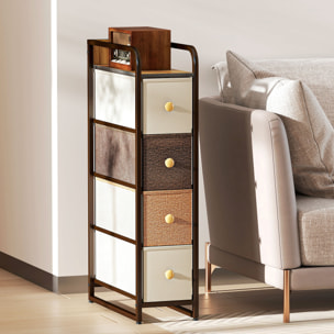 Cómoda con 4 Cajones de Tela, Cómoda para Dormitorio Estrecha con Marco de Acero, Cajonera para Espacios Pequeños, Sala de Estar, Vestidor, Baño, Multicolor