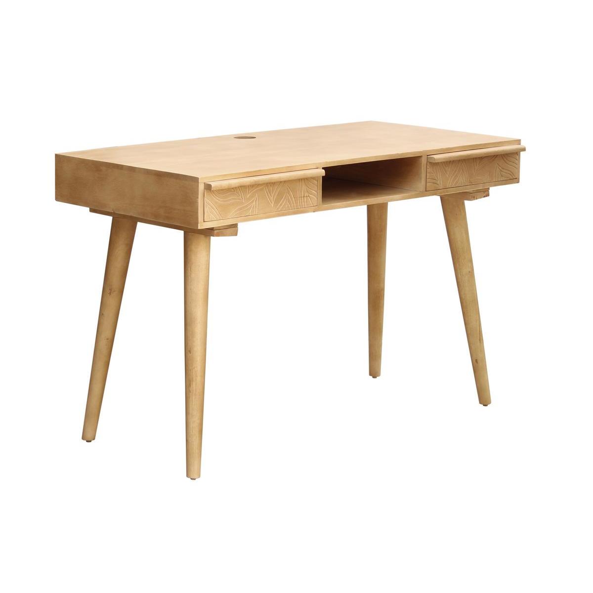 Bureau avec rangements 2 tiroirs ethnique bois manguier massif gravé L120 cm KAFFIR