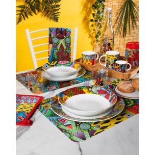 Service 18 assiettes Excelsa Afrique, porcelaine, multicolore