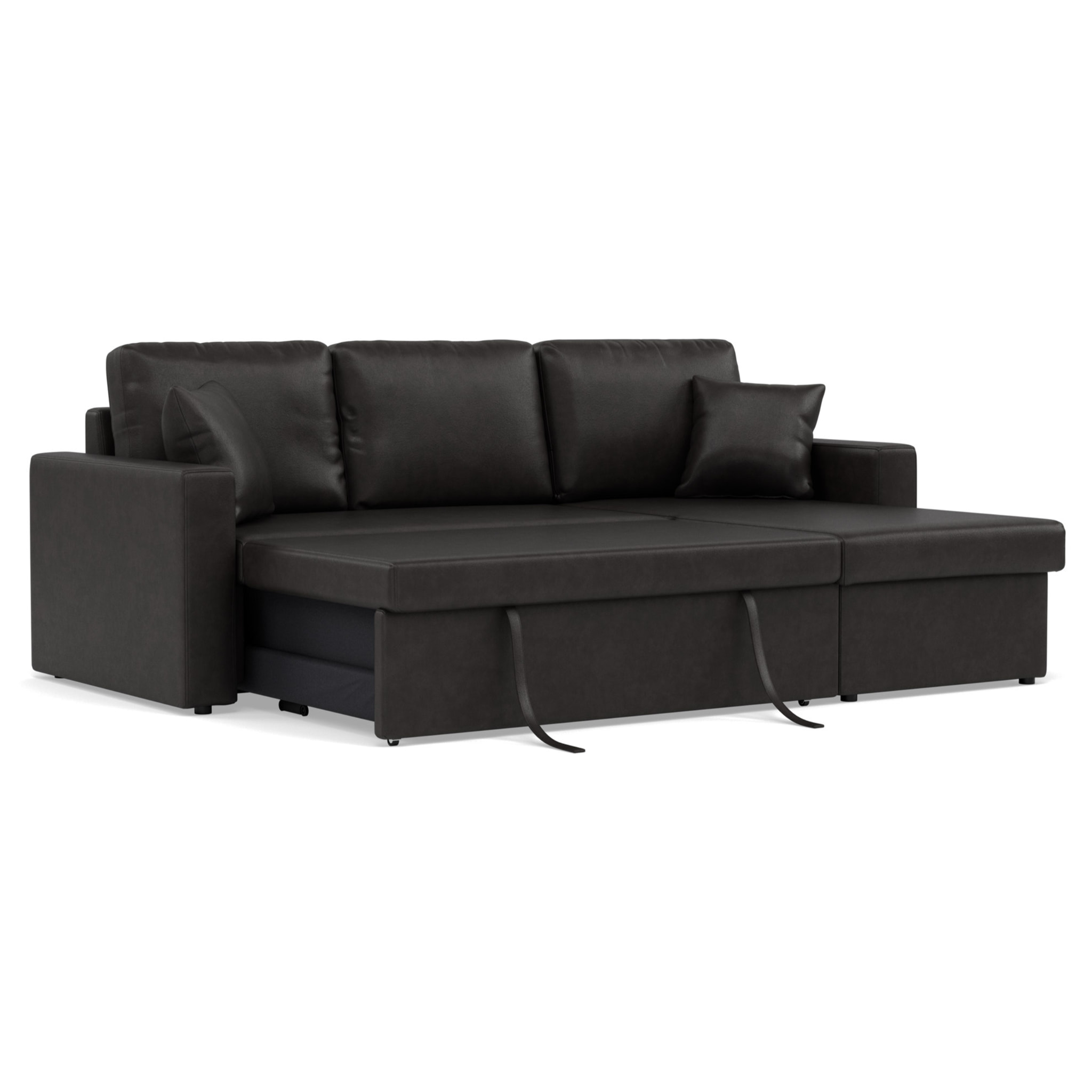Cyrus - Canapé d'angle réversible 4 places - convertible avec coffre - en simili - Noir