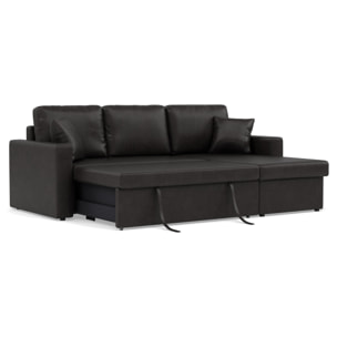 Cyrus - Canapé d'angle réversible 4 places - convertible avec coffre - en simili - Noir