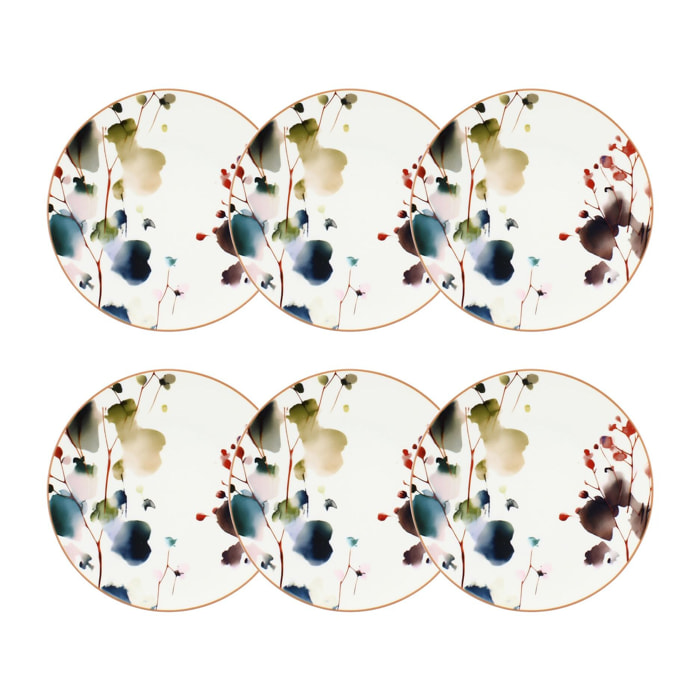 Lot de 6 assiettes à dessert en porcelaine blanche 20cm AQUARELLE