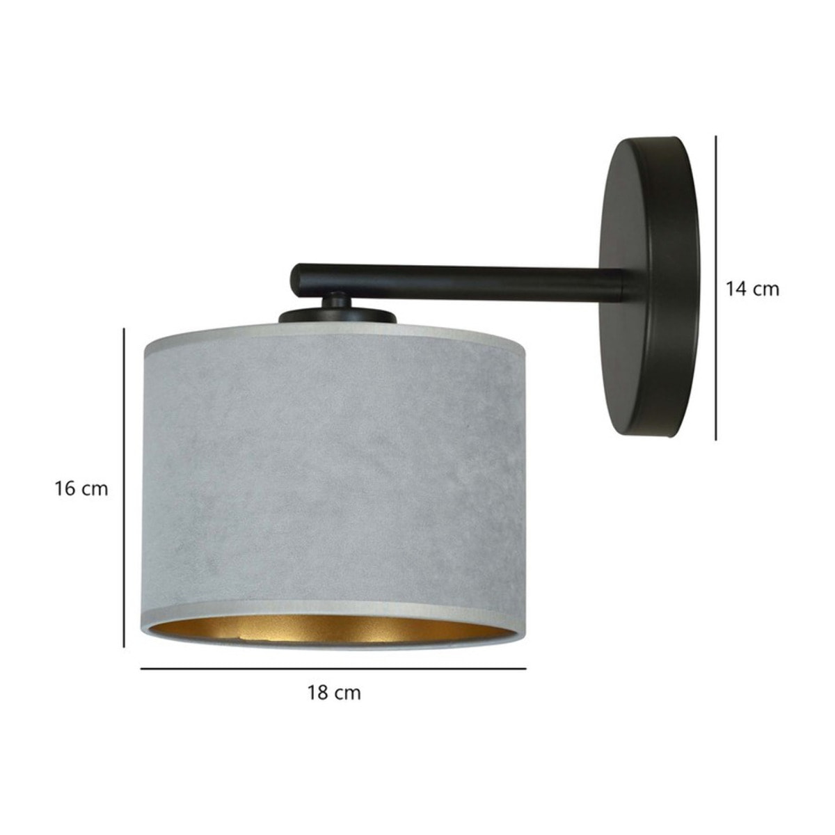 Applique Hilde in acciaio nero con paralume grigio
