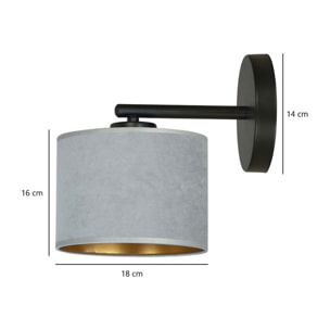 Applique Hilde in acciaio nero con paralume grigio