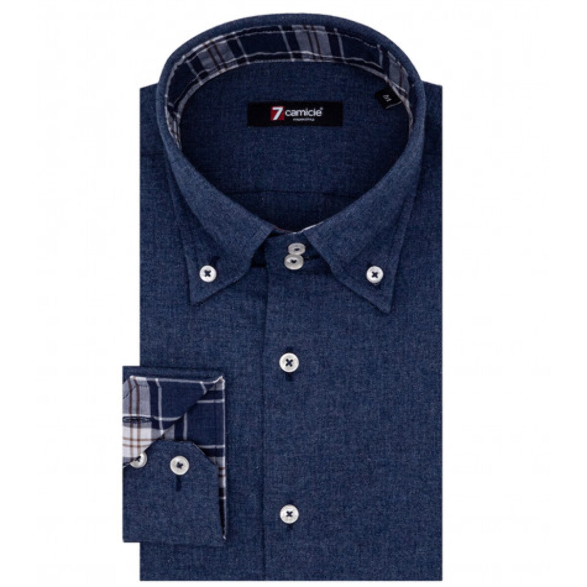 Camicia Uomo 2 Bottoni Button Down Slim Flanella Unito Blu