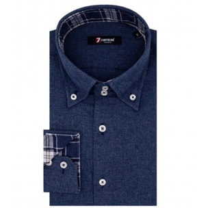 Camicia Uomo 2 Bottoni Button Down Slim Flanella Unito Blu