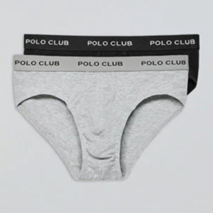 Pack di due slip nero e grigio con particolare Polo Club