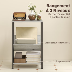 Bout de canapé design effet bois gris acier porte-revues en V étagère