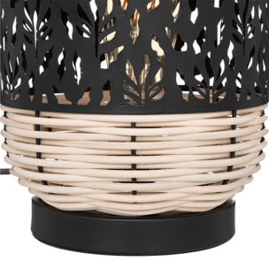 Lampe cylindre "Cosy" rotin métal noir H30cm