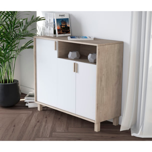 Zapatero Dyrnes melamina roble claro puertas blanco 88x100x37 cm