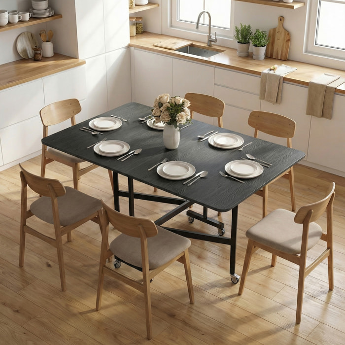 Mesa Plegable de Comedor para 4-6 Personas Mesa de Cocina Plegable con Ruedas y Alas Abatibles para Cocina Salón 120x80x73 cm Negro