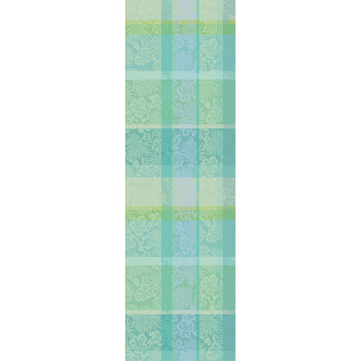 Chemin de table pur coton motif jacquard vert Mille venusta aqua