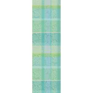 Chemin de table pur coton motif jacquard vert Mille venusta aqua