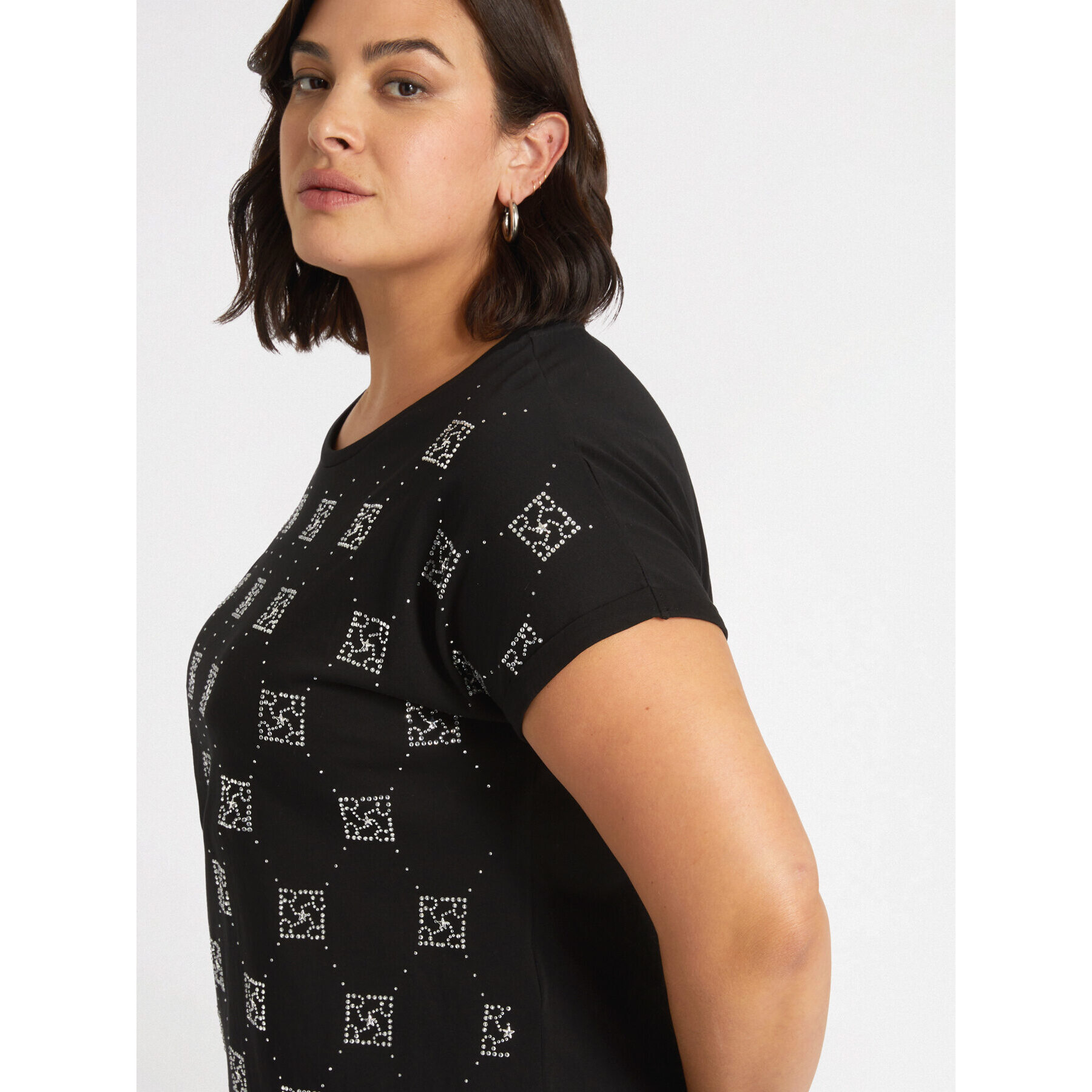 Fiorella Rubino - Camiseta con logotipos de pedrería - Negro