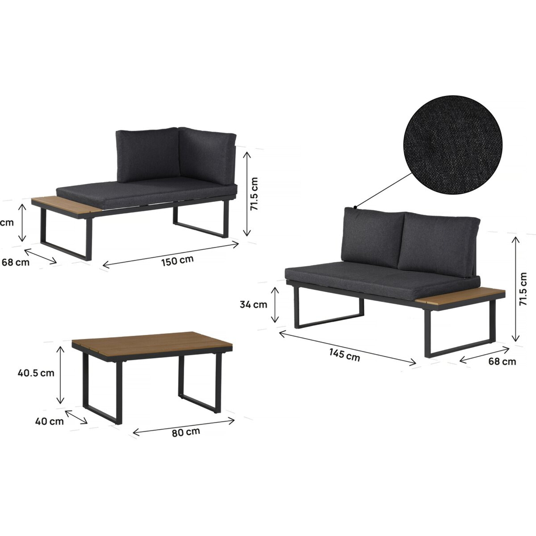 Salon de jardin canapé d'angle décor imitation bois "Liora" - 4 places - Gris