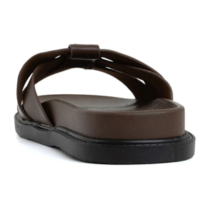 Ciabatta comfort con fascia a incrocio - MARRONE