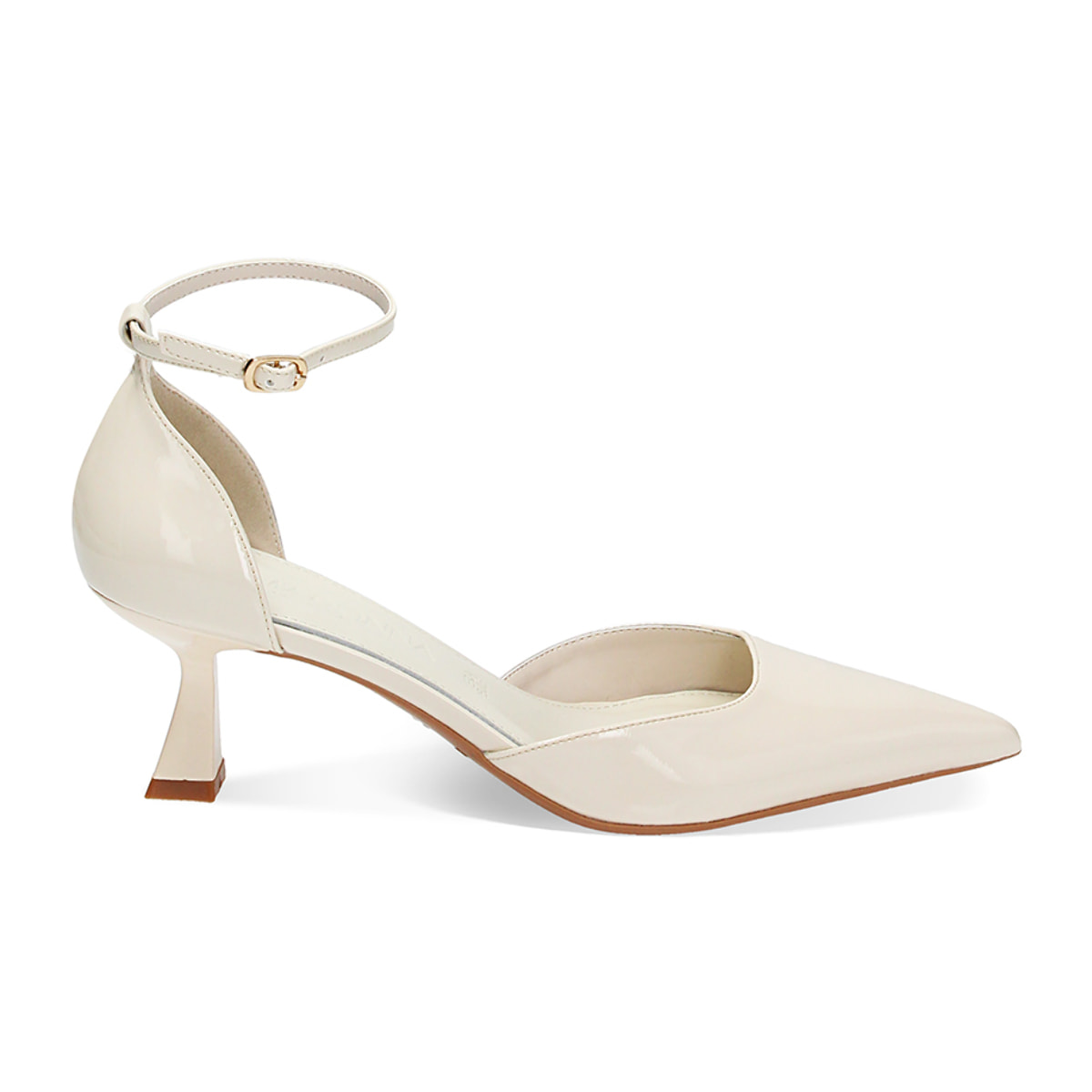 Décolleté Open Shank panna in vernice, tacco 6 cm