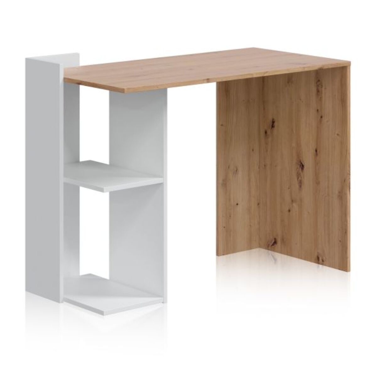 Mesa de escritorio Dess Blanco Artik (Blanco Mate) - Roble Nodi