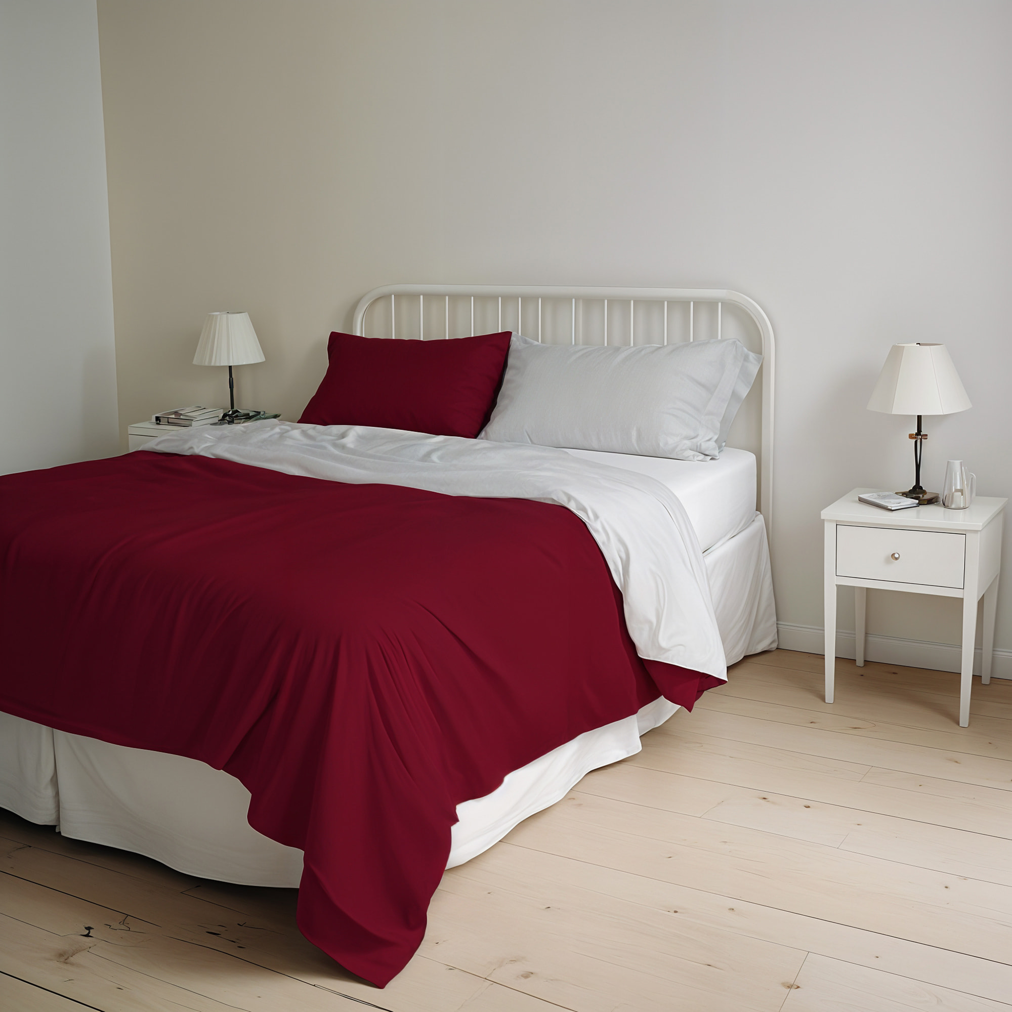 PARURE COPRIPIUMINO NATURAL COLOR, 100% Cotone, Made in Italy - BORDEAUX/GRIGIO CHIARO