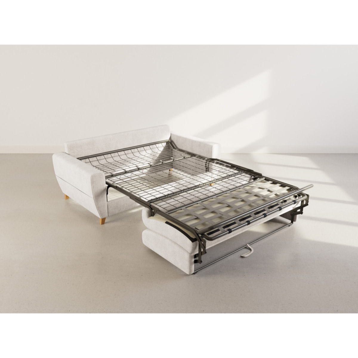 Thibault - Canapé lit 3 places convertible express couchage quotidien 140 cm matelas 14 cm en velours texturé - Beige