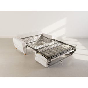 Thibault - Canapé lit 3 places convertible express couchage quotidien 140 cm matelas 14 cm en velours texturé - Beige