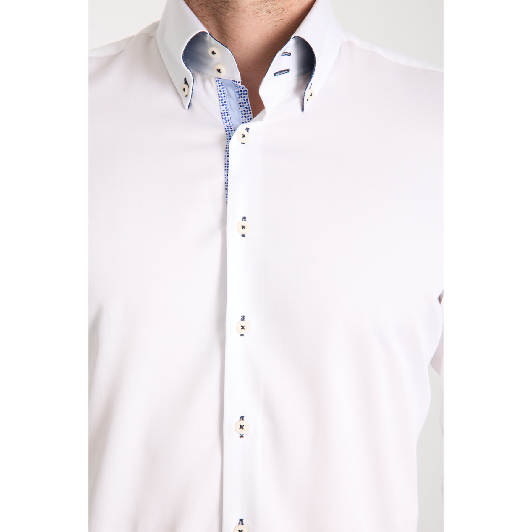 Camicia Uomo 2 Bottoni Button Down Slim Satin Unito Bianco