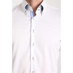 Camicia Uomo 2 Bottoni Button Down Slim Satin Unito Bianco