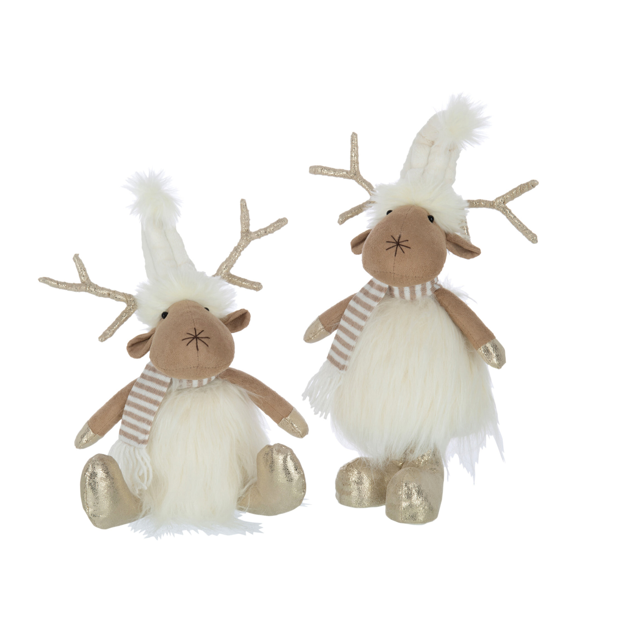 J-Line  figurine Renne Debout Assis - textile - beige/or - 2 pcs