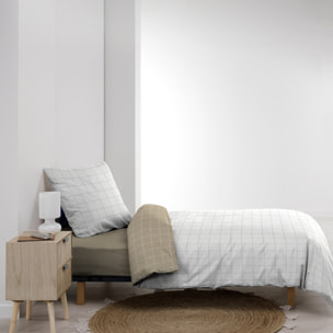 Parure de lit 2 pièces coton motif carreaux réversible housse + taie - Naturel