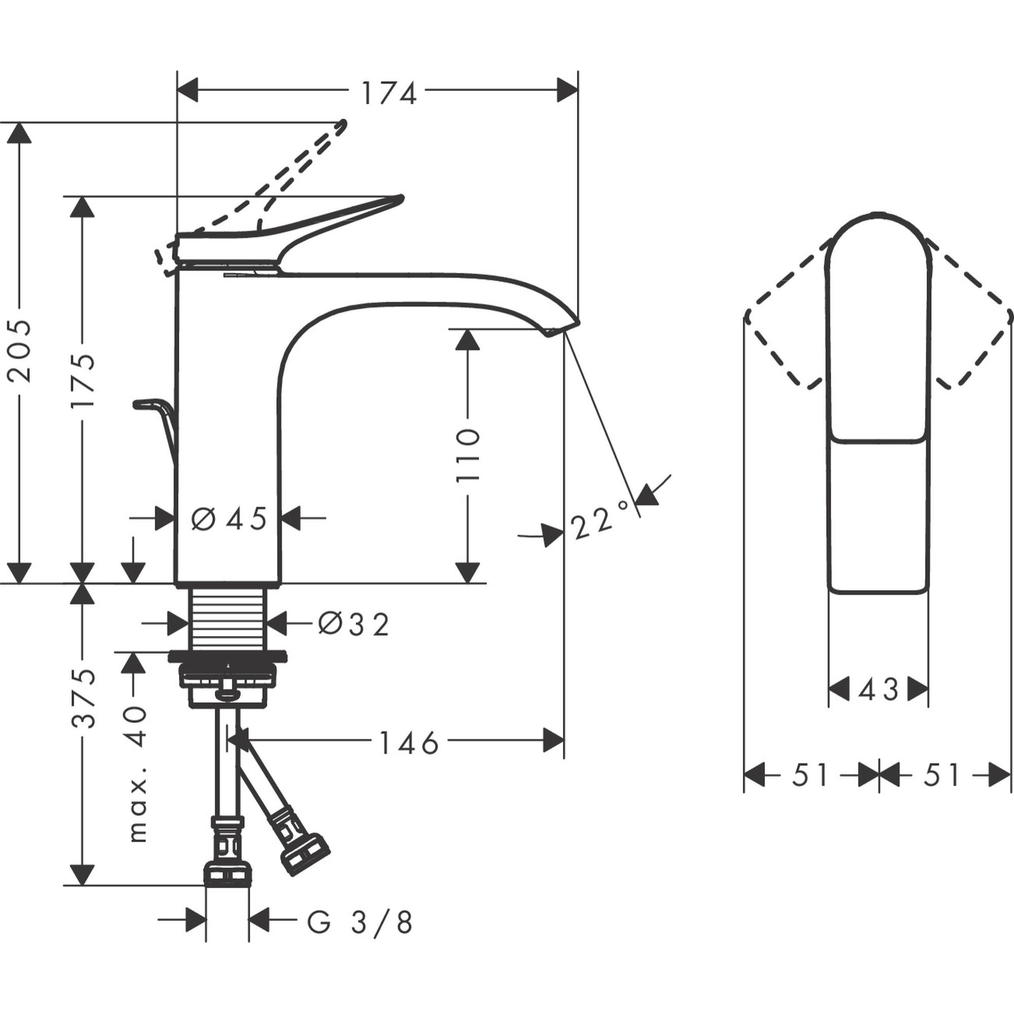 Vivenis Mitigeur de lavabo 110 avec tirette et vidage chromé 75020000