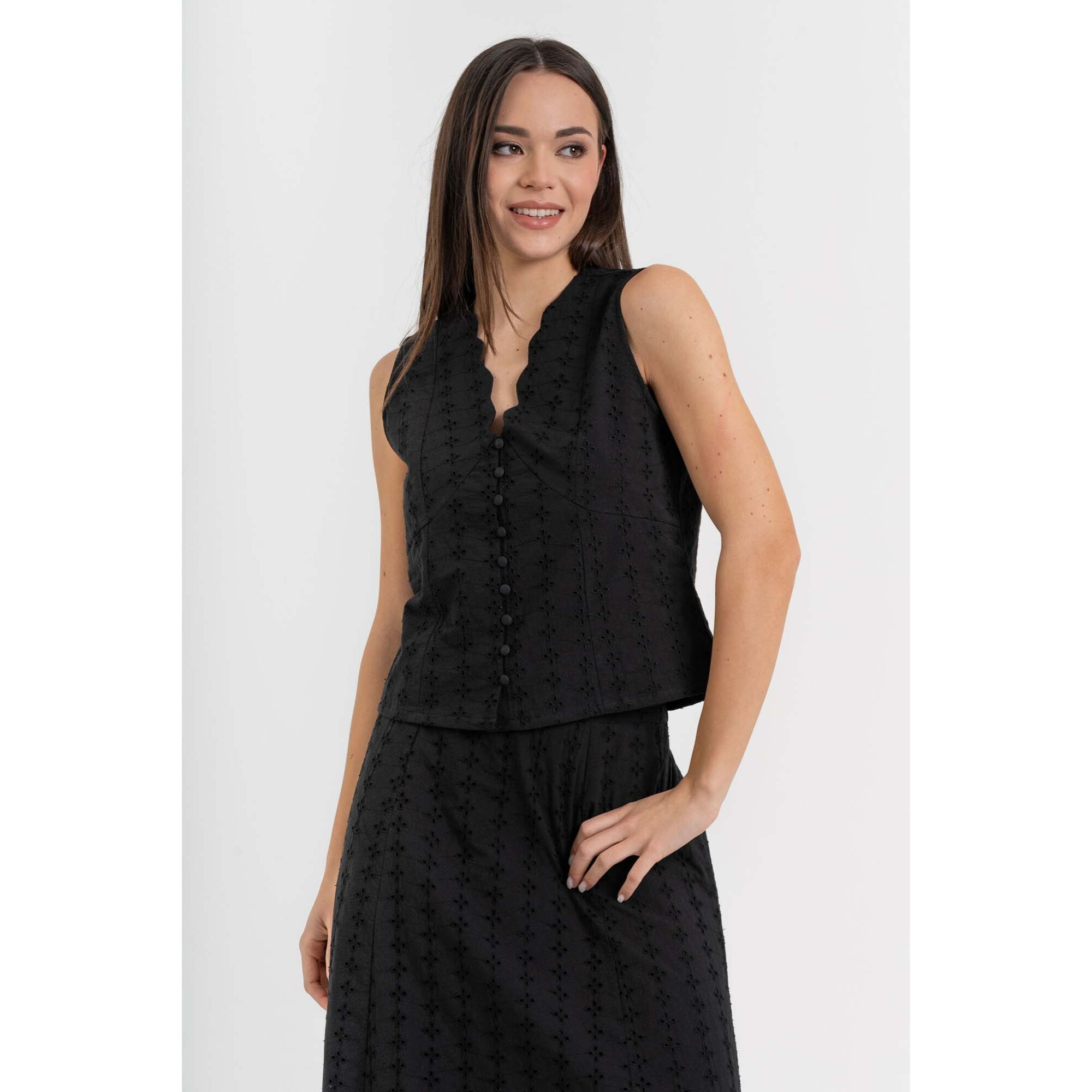 Kocca - Blusa senza maniche in cotone traforato con scollo a V Donna