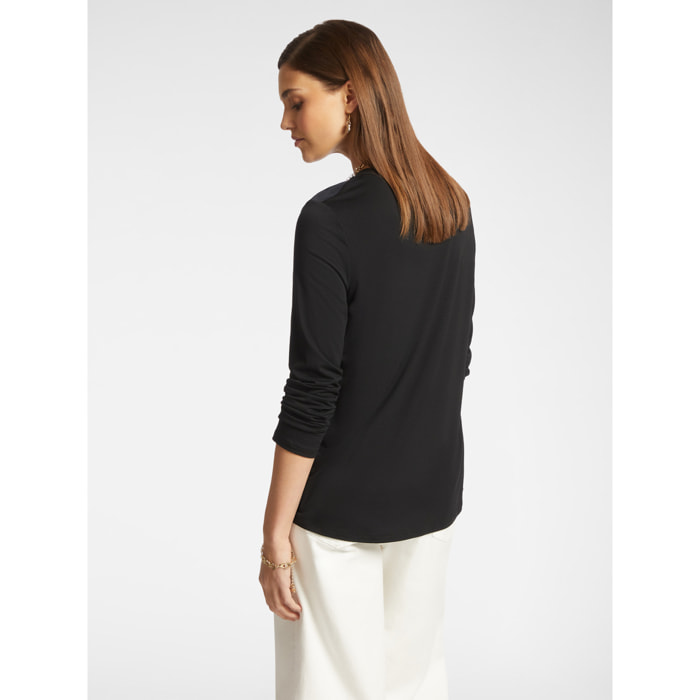 Elena Mirò - Camiseta en dos tejidos con estampado. - Negro