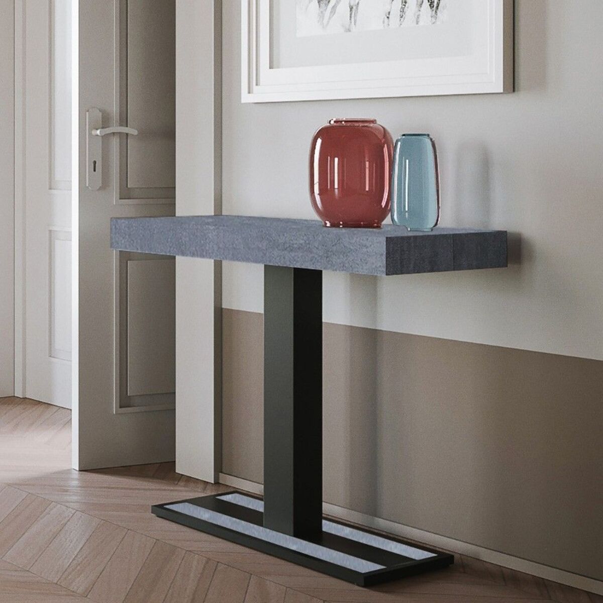 Consolle allungabile 90x40/196 cm Capital Small Cemento telaio Antracite.