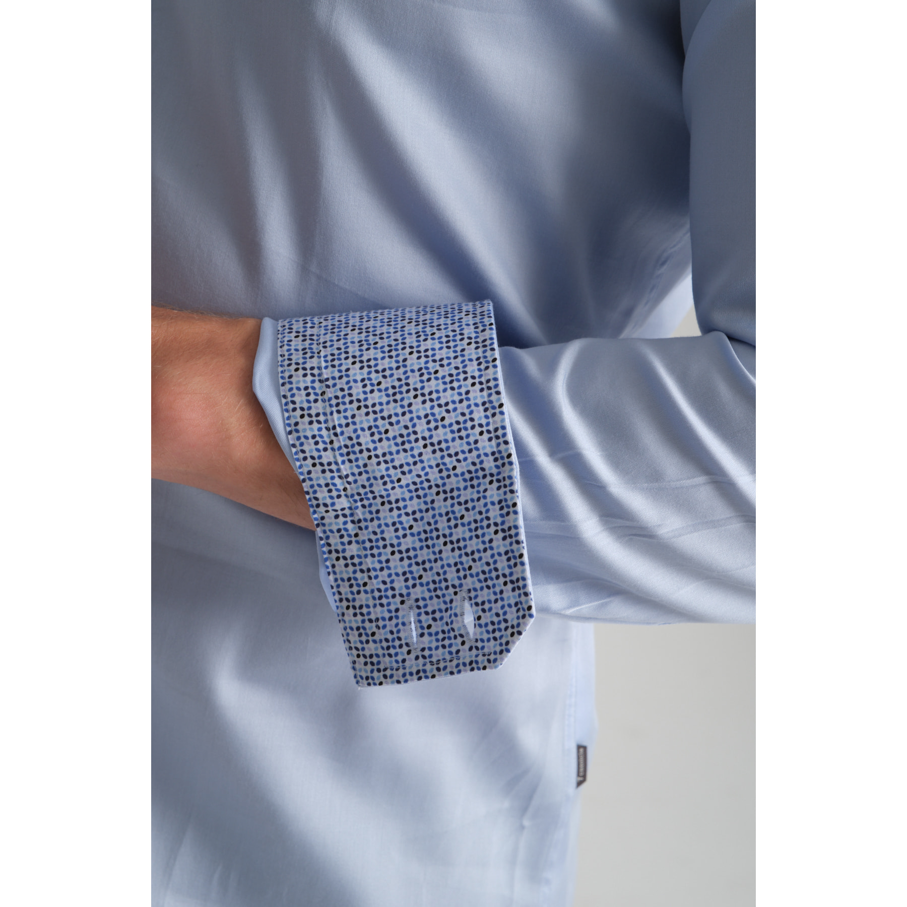 Camicia Uomo 2 Bottoni Button Down 7bottoni Doppio Coll Satin Unito Celeste