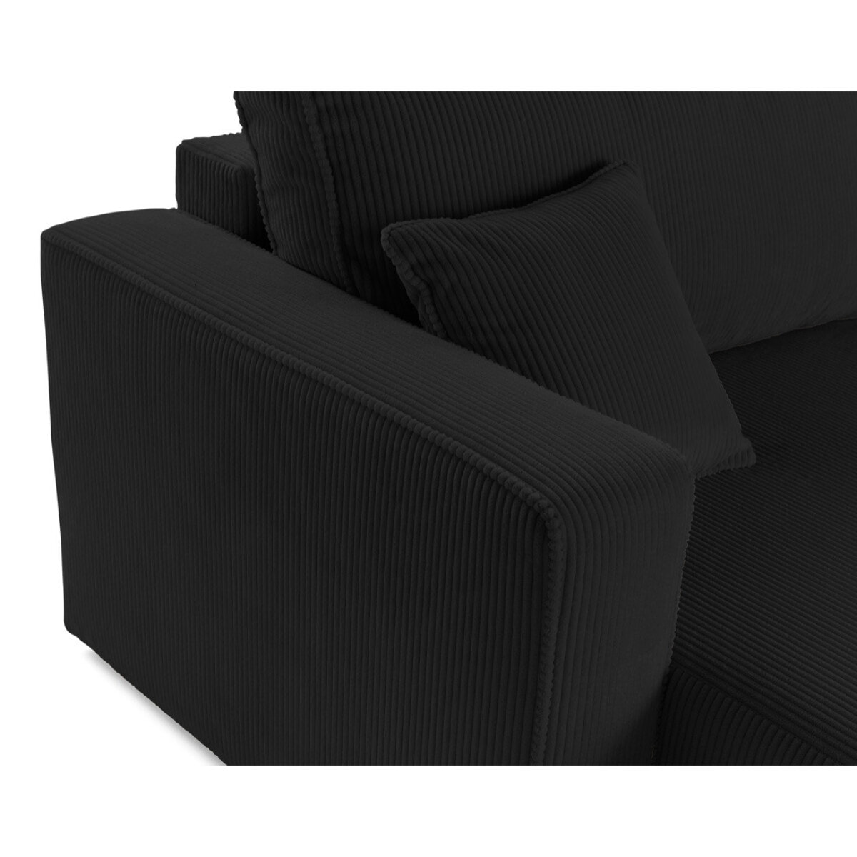 Topaze - Canapé droit 4 places avec double méridienne - assise profonde - en velours côtelé - Noir
