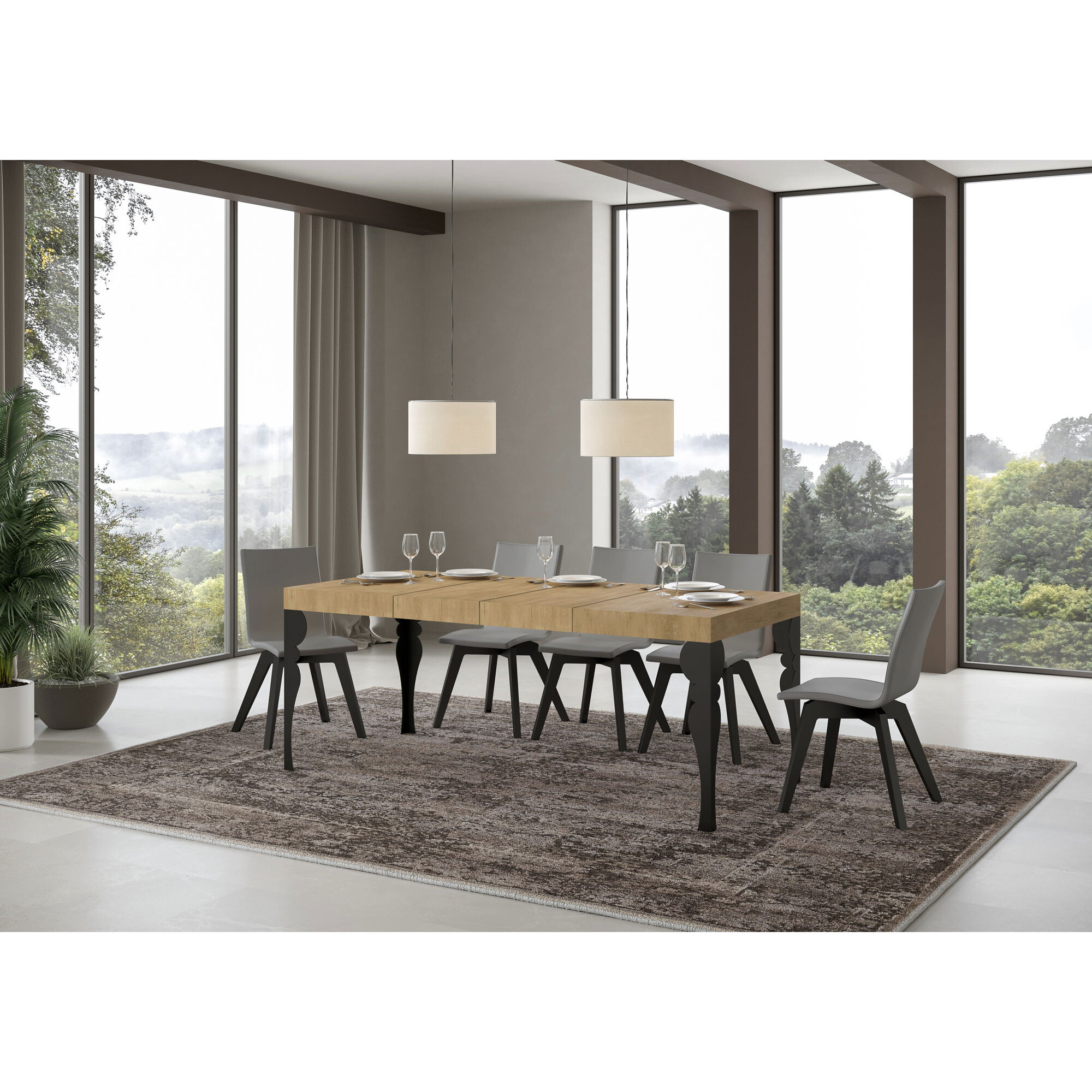 Table extensible 90x140/244 cm Paxon Premium Chêne Nature cadre Anthracite