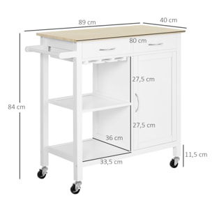 Carro de Cocina Carrito Servir de Madera 88,5x40x86cm Blanco