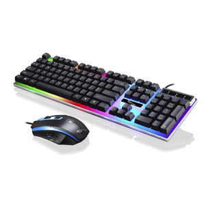 DAM Pacchetto gaming G21B composto da tastiera e mouse con luci RGB. 44,5x3x14 centimetri. Colore nero