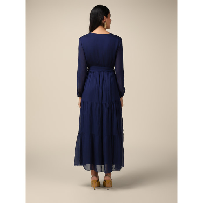 Oltre - Robe longue en soie/viscose - Bleu