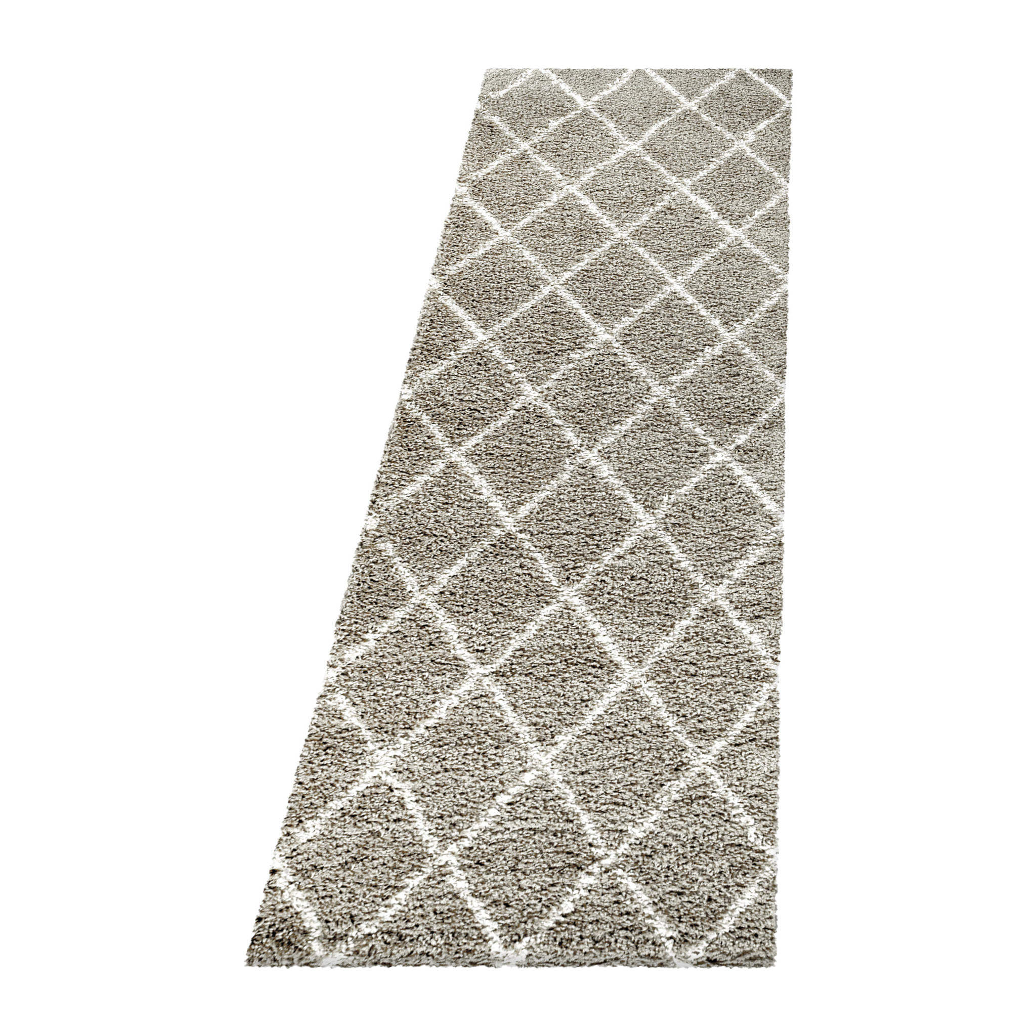 ALVOR - Tapis shaggy à poils longs motif berbère beige