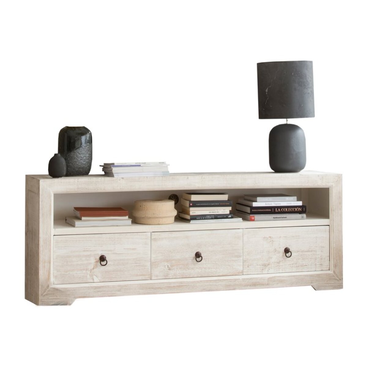 Meuble tv Oblak -bois massif d'araucaria-couleur blanc shabby 160 x 60 x 40 cm