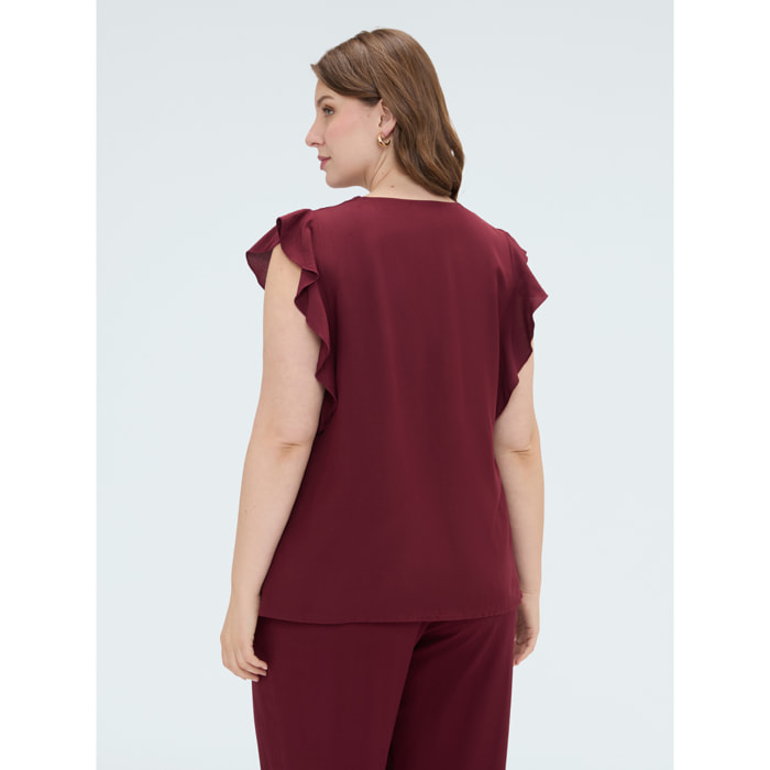 Fiorella Rubino - Top in mussola con volant sulle spalle - Bordeaux
