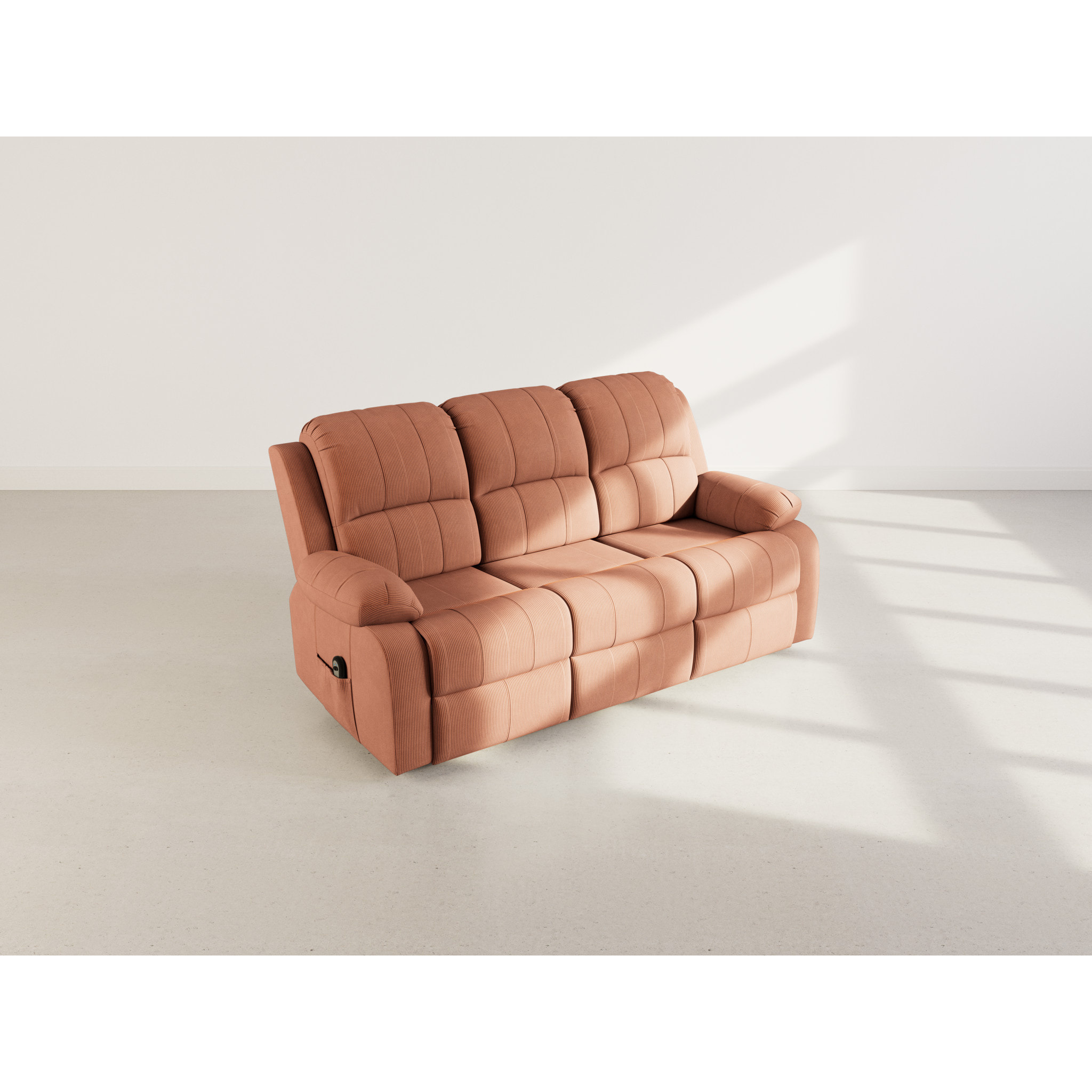 Armand - Canapé 3 places relax électrique en velours côtelé - Terracotta