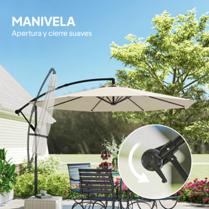 Parasol Excéntrico, Ø300 cm, Sombrilla de Jardín con Base Cruzada, Toldo Ajustable, Manivela, 8 Barras, UPF30+, para Terraza, Patio, Exterior, Blanco Crema