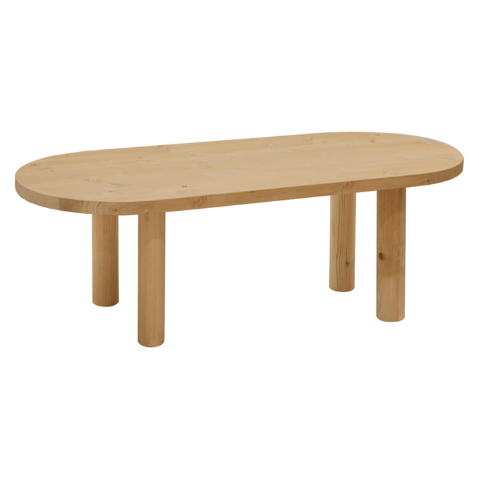 Table basse ovale en bois massif en teinte chêne moyen de 40x120cm Hauteur: 40 Longueur: 120 Largeur: 50