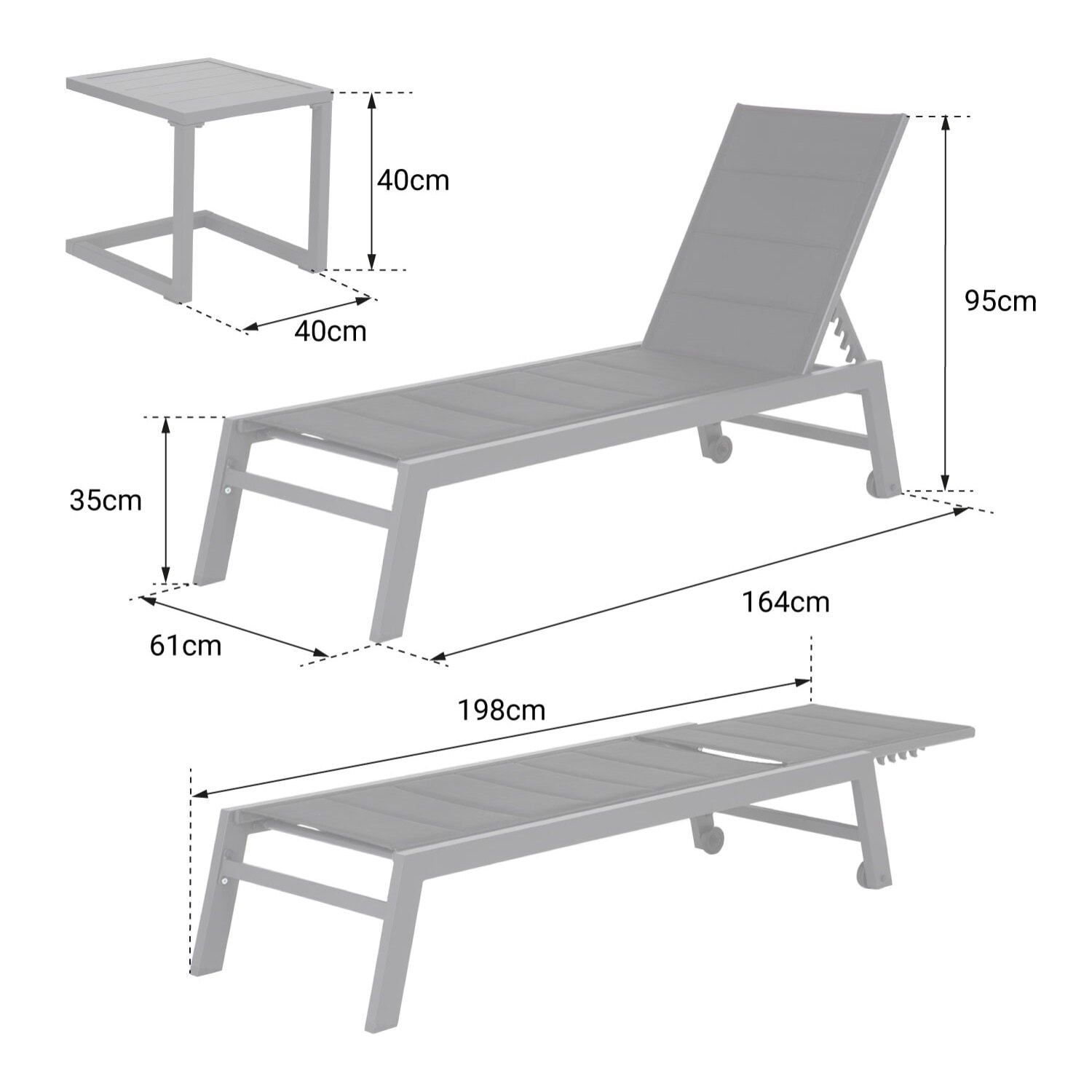 Set bain de soleil et table d'appoint BARBADOS en textilène taupe - aluminium blanc