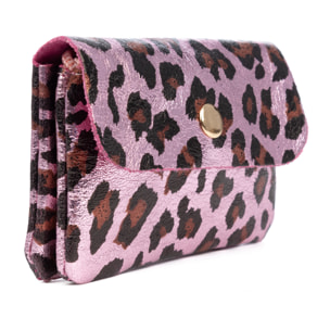 Alpignano monedero mujer. Piel auténtica Gamuza, diseño animal print leopardo, lacada brillante.