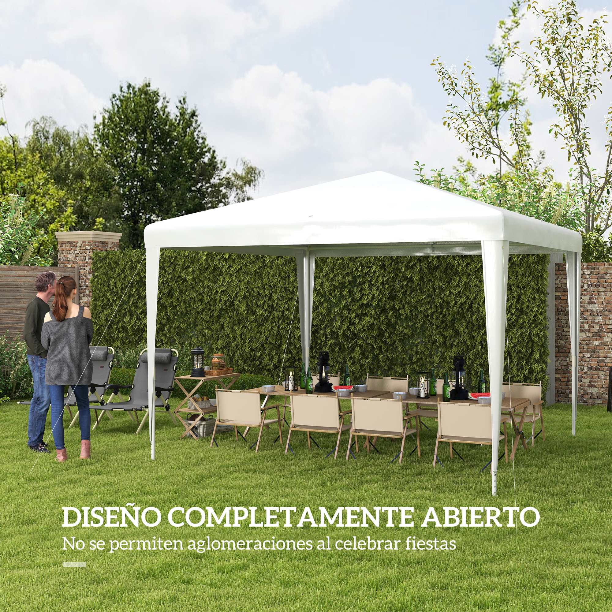 Carpa Desmontable 3x3 m Cenador Pabellón de Jardín con 4 Orificios de Drenaje y Marco de Acero Anti-UV Gazebo para Terraza Patio Exterior Camping Blanco