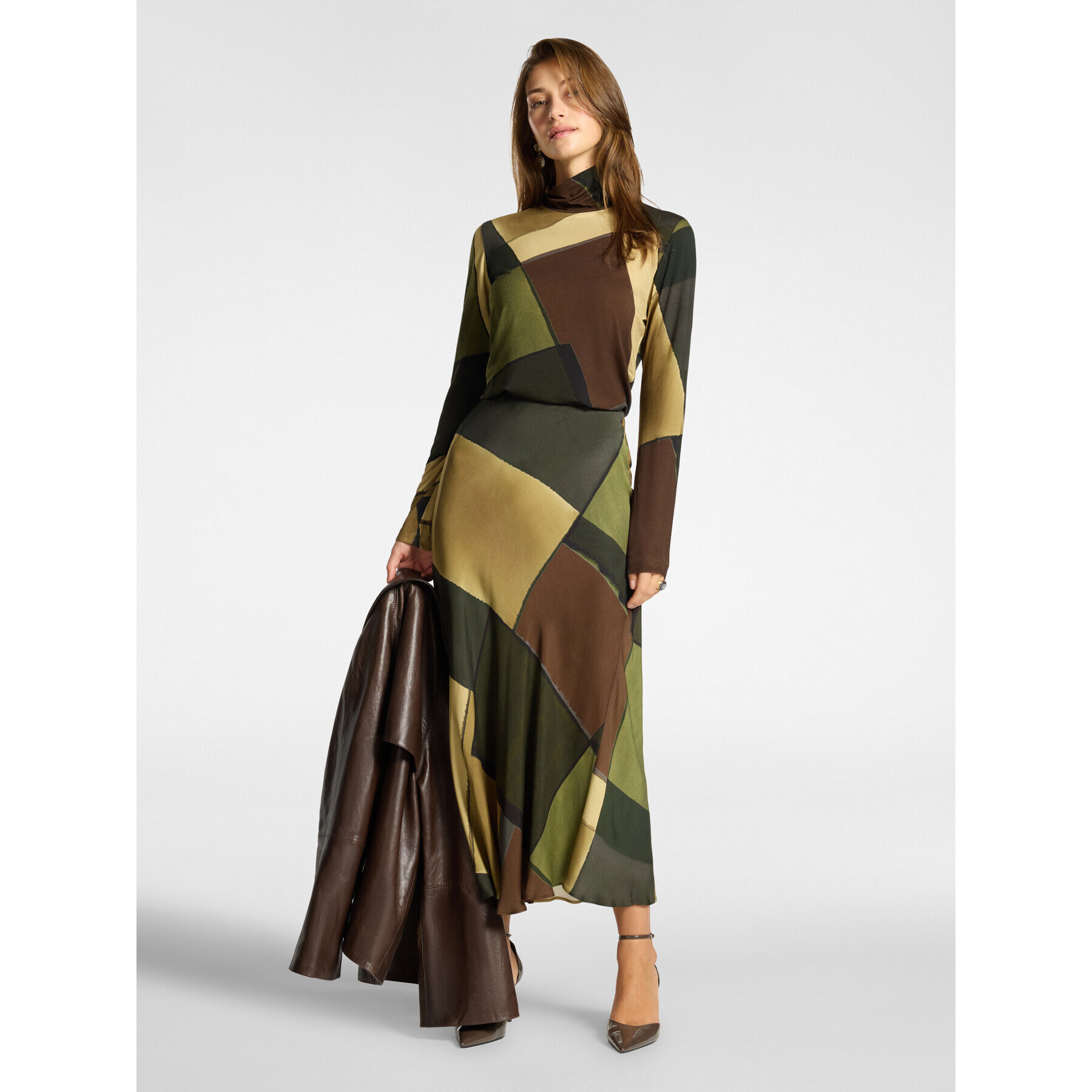 Elena Mirò - T-shirt dolcevita viscosa stampata - Verde militare